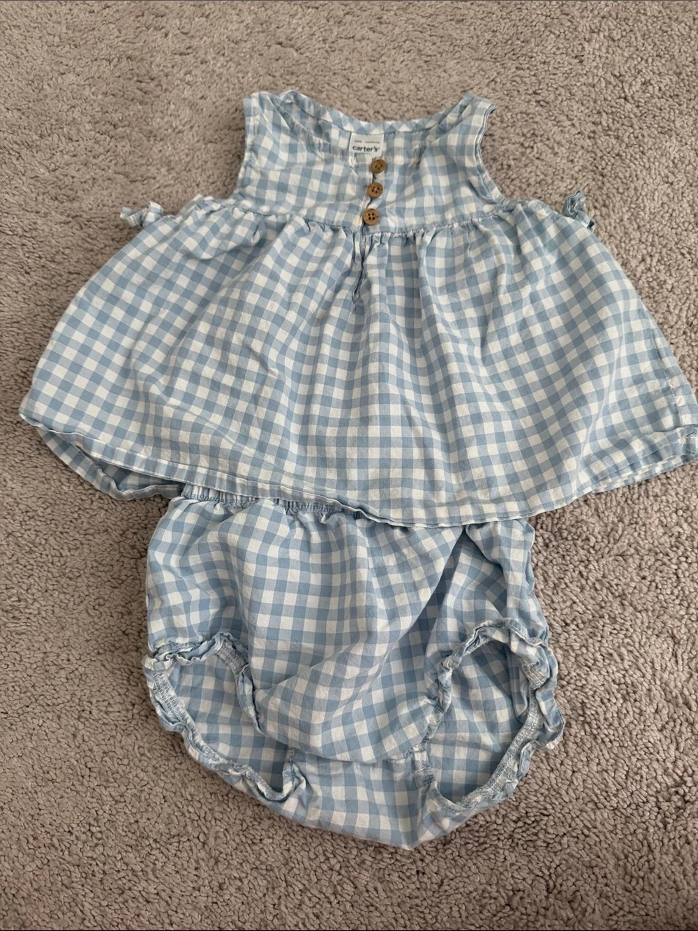 Carter's Light blue plaid two piece romper -18mon